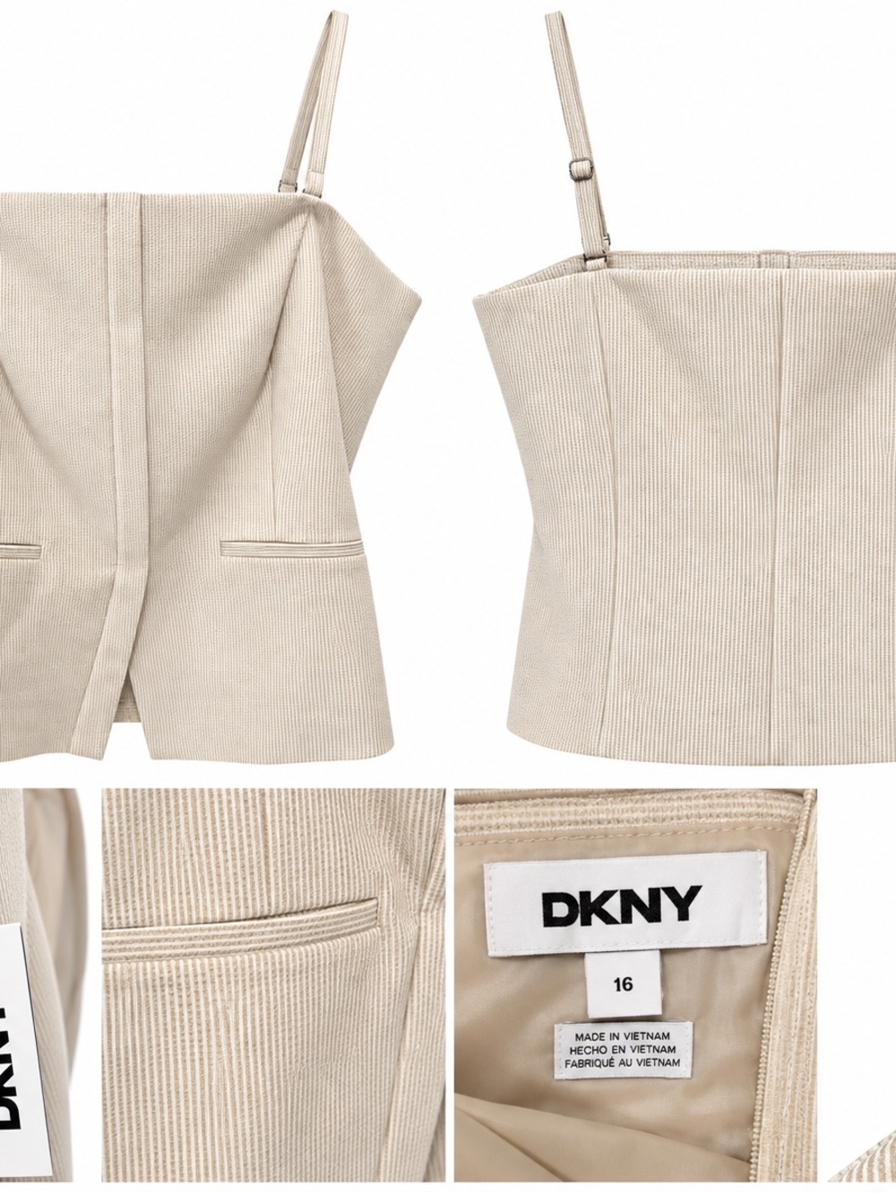 NWT DKNY Size 16 Cream Pinstripe Structured Camisole Top